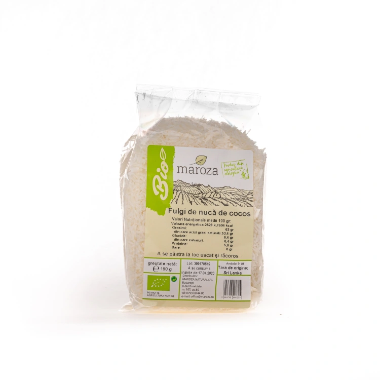 Fulgi de nuca de cocos raw si bio 150g Maroza