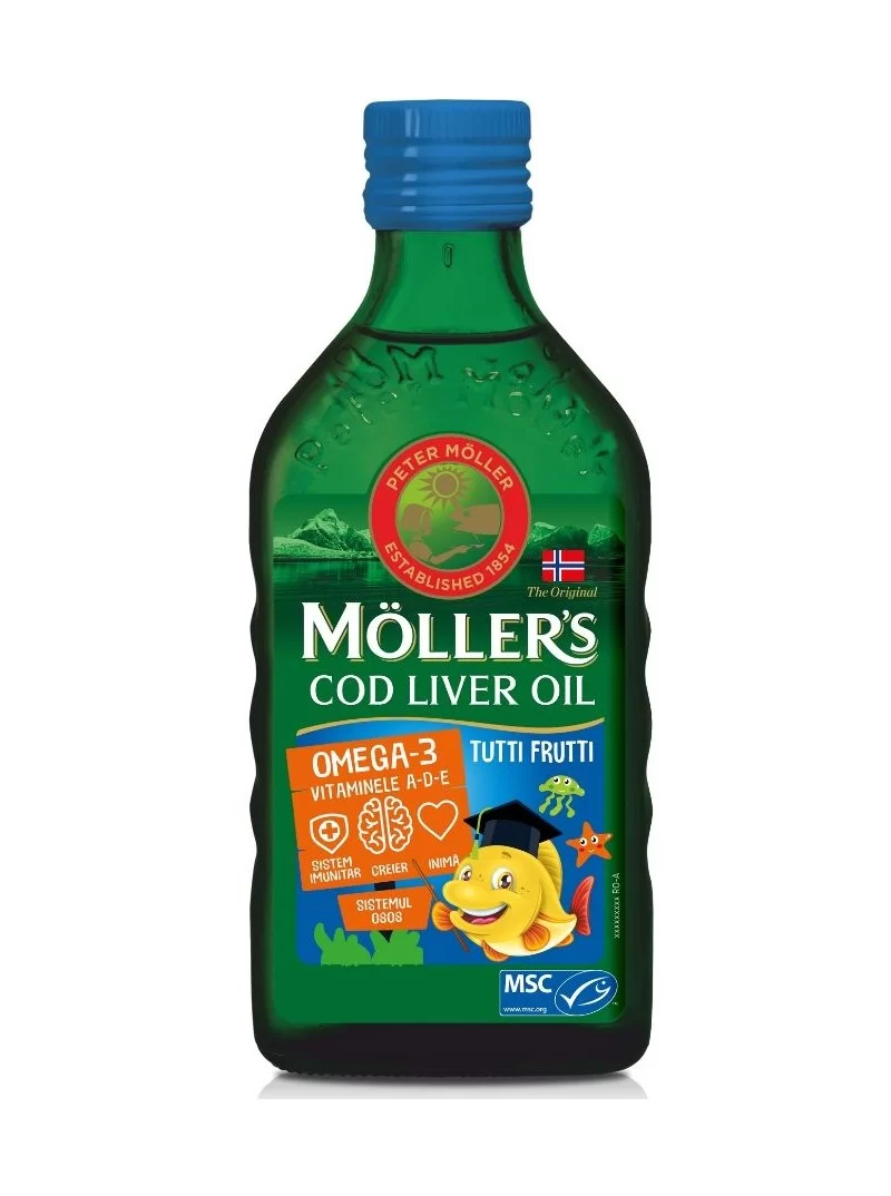 Omega 3 ulei din ficat de cod cu aroma de tutti-frutti 250ml Moller's