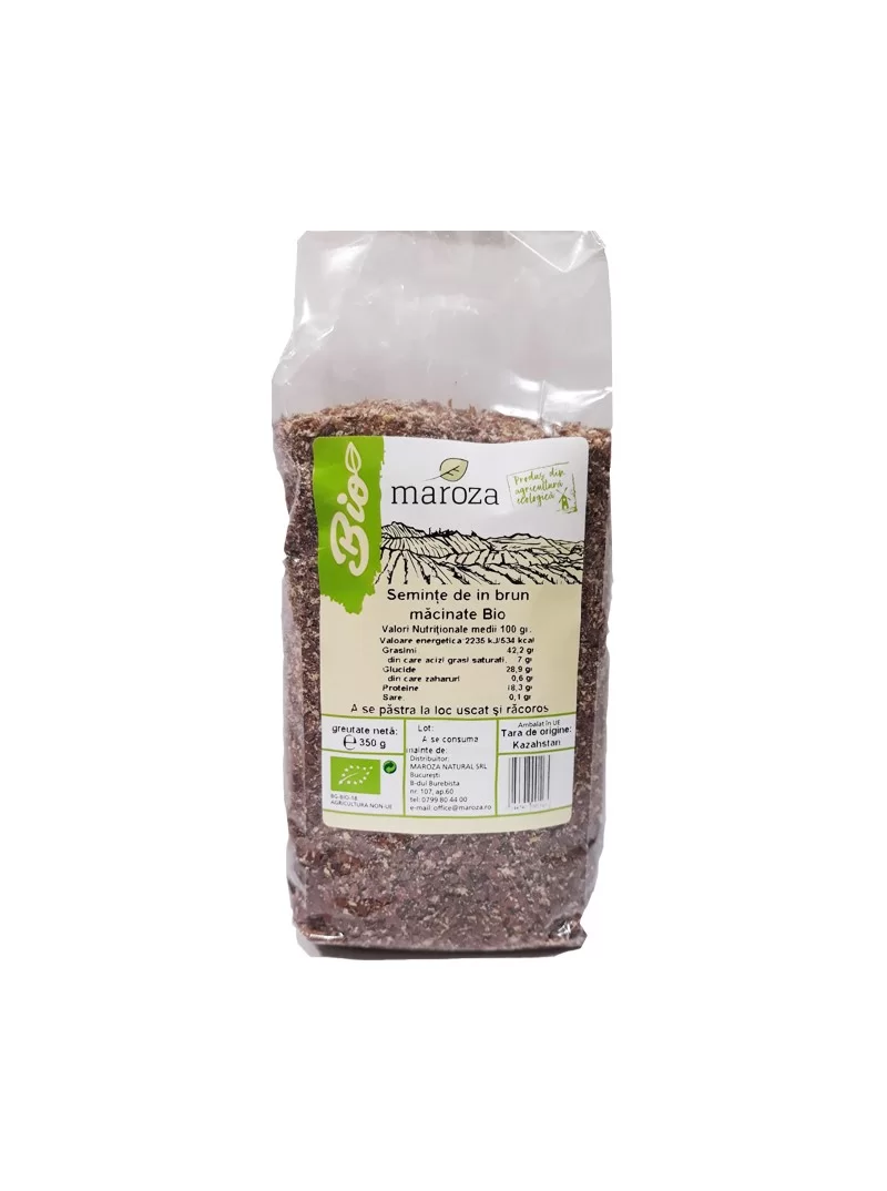 Seminte bio de in brun macinate 350g Maroza