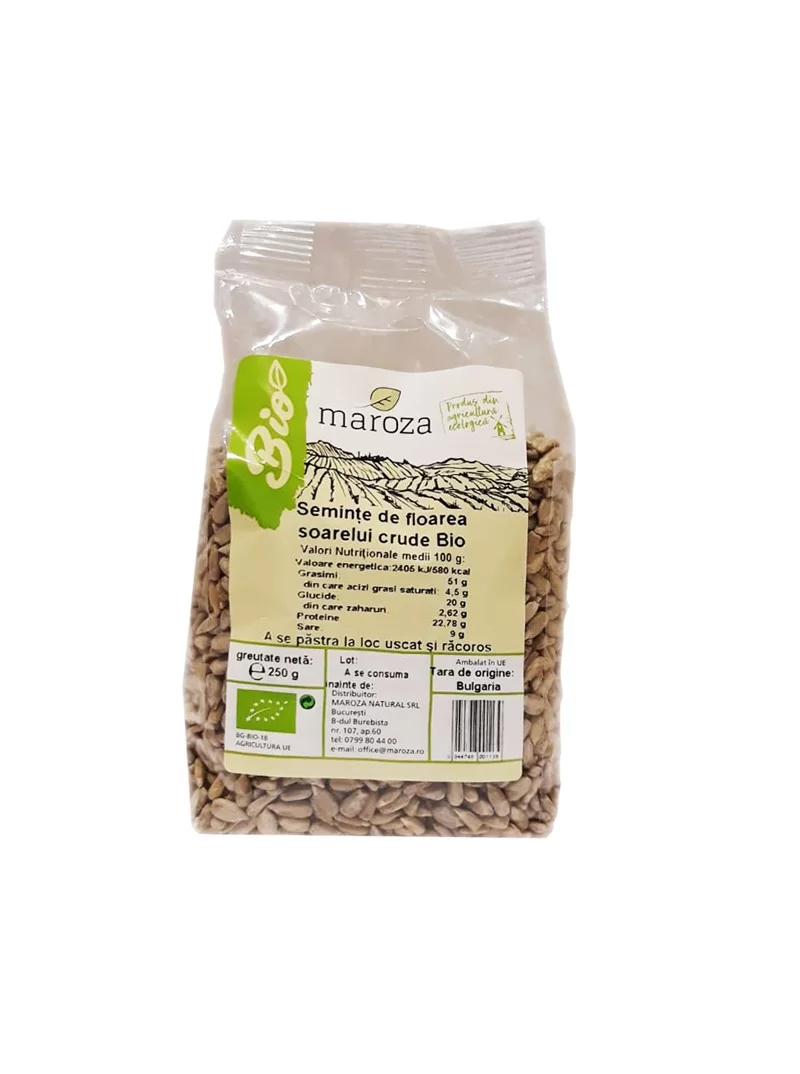 Seminte bio de floarea soarelui crude 250g Maroza