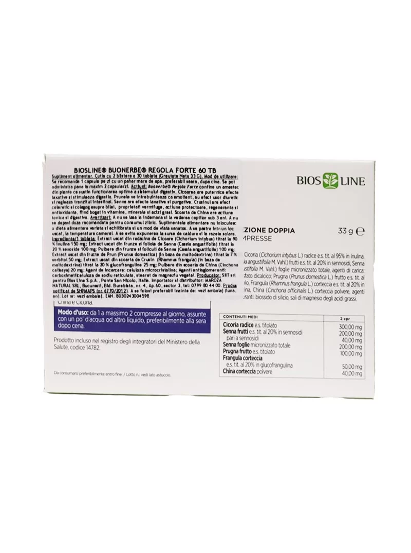 Laxativ natural cu efect rapid Buonerbe Forte eticheta spate