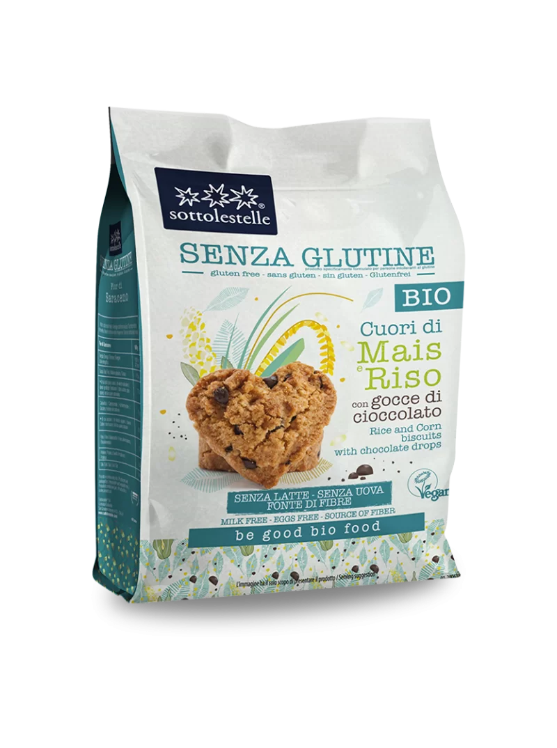 Biscuiti bio fara gluten cu porumb, orez si ciocolata 250g Sottolestelle