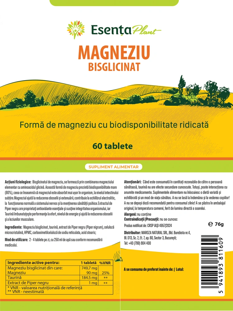 Magneziu bisglicinat 60 tablete