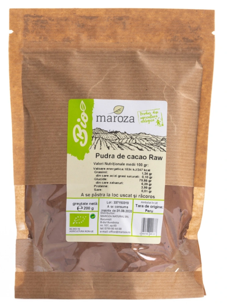Pudra de cacao bio si raw 200g Maroza
