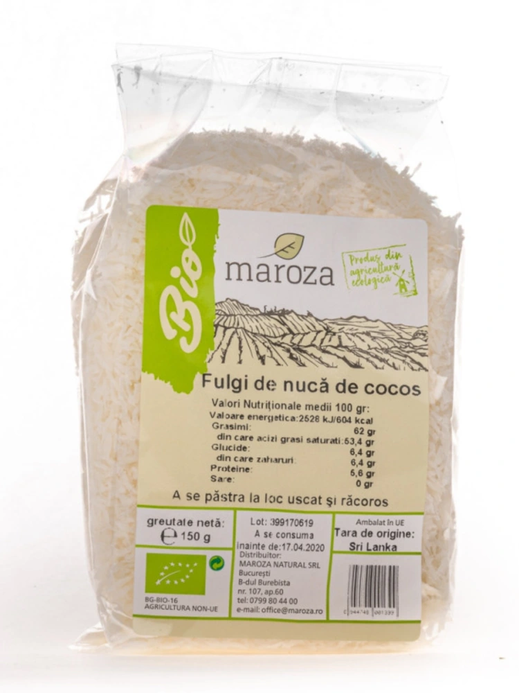 Fulgi de nuca de cocos raw si bio 150g Maroza