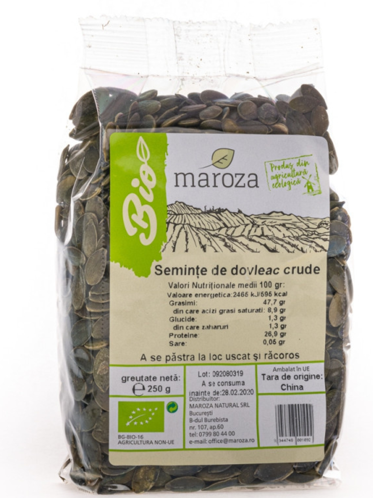 Seminte bio de dovleac crude 250g Maroza