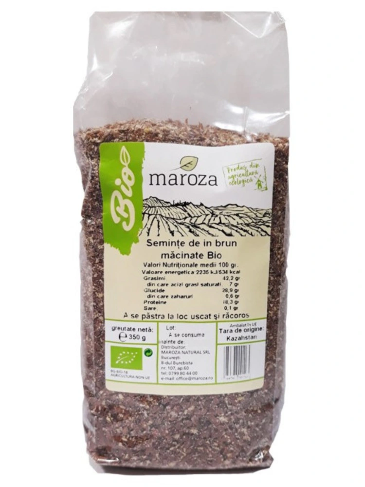 Seminte bio de in brun macinate 350g Maroza
