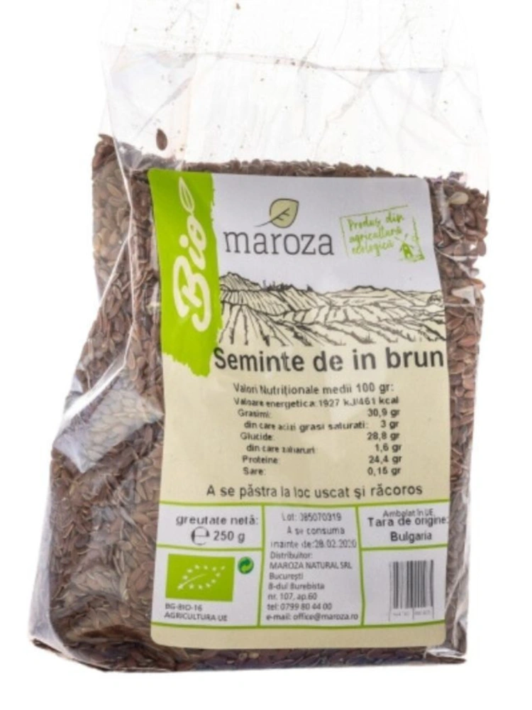 Seminte bio de in brun 250g Maroza