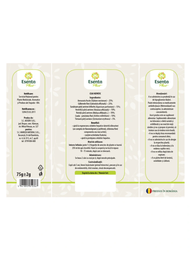 Ceai hepatic 75g Esenta Plant