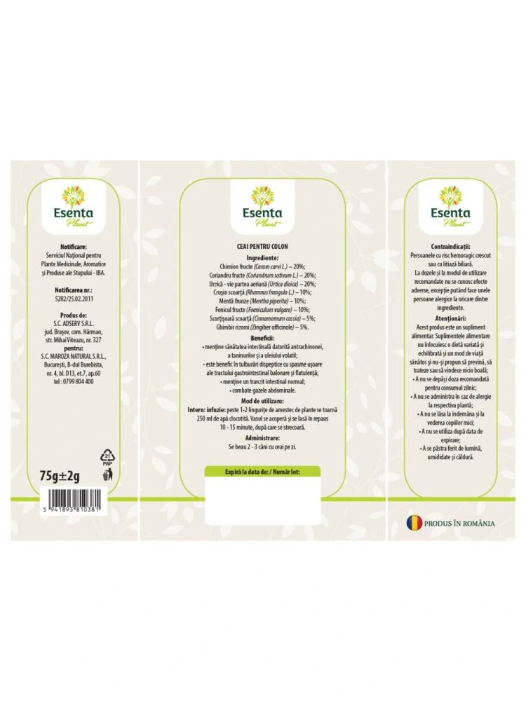 Ceai pentru colon 75g Esenta Plant