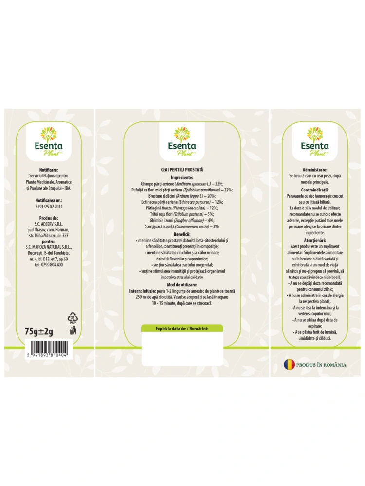 Ceai pentru prostata 75g Esenta Plant