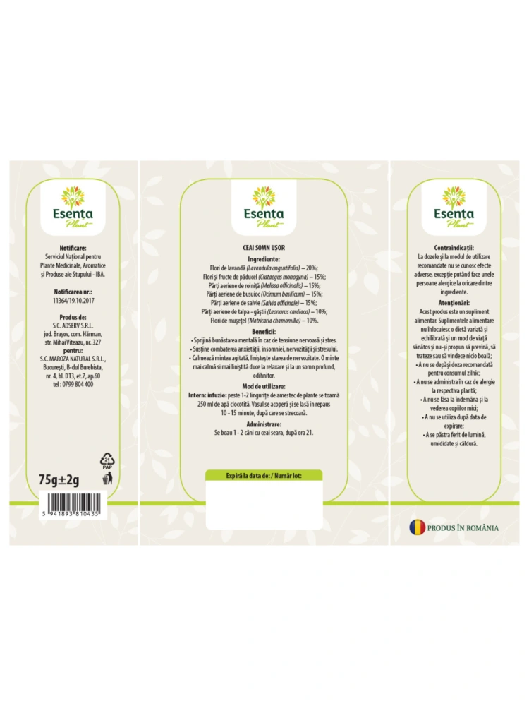 Ceai somn usor 75g Esenta Plant