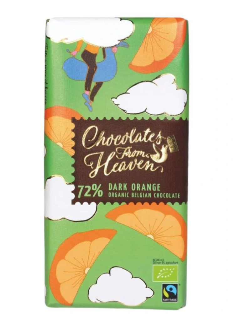 Ciocolata neagra bio 72% cacao cu portocale 100g Chocolates From Heaven