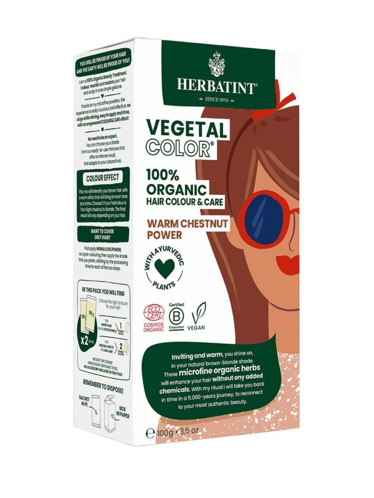Vopsea de par Vegetal Color Warm Chestnut Power RT03 100g Herbatint