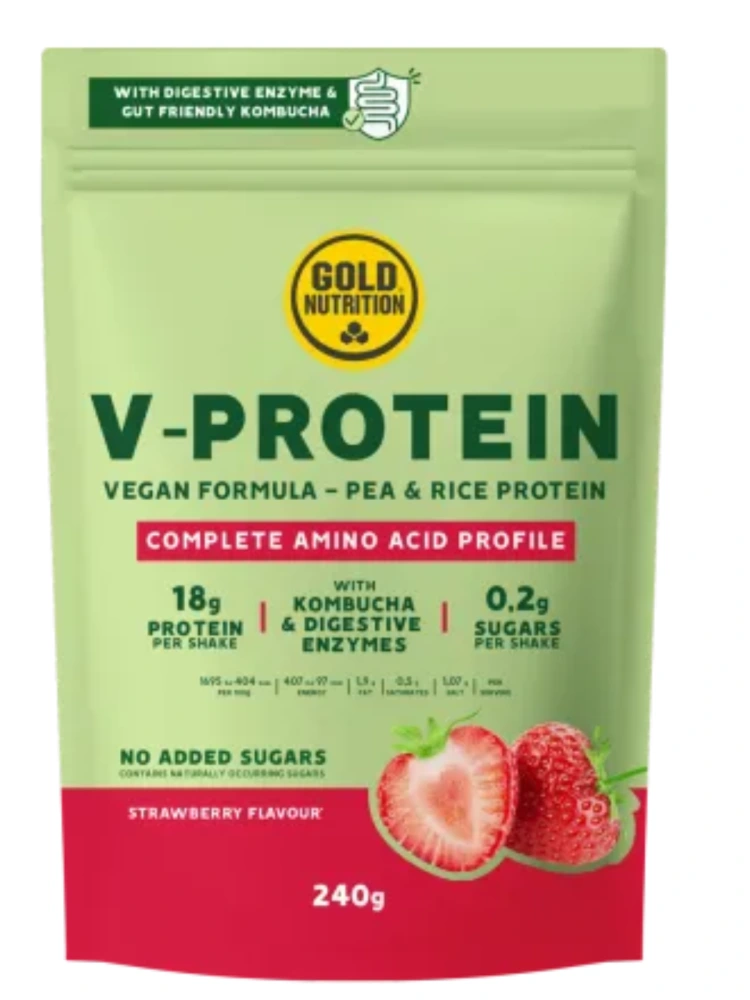 Pudra proteica V Protein cu capsuni 240g GoldNutrition